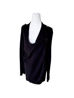 New Directions Black Asymmetrical Draped Zipper Cardigan Sweater Women Large